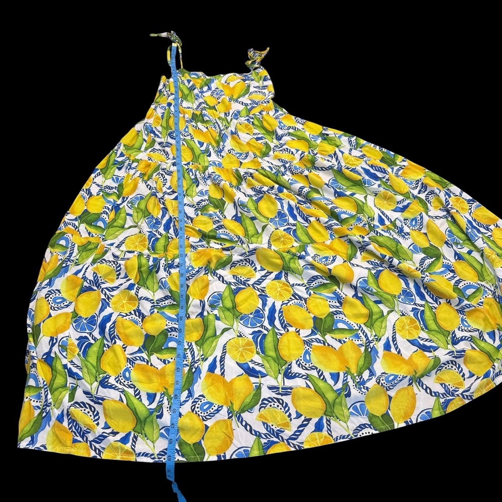 Kenny Flowers Dress Womens Large Lemon Print Smocked Maxi Tropical Sundress - Picture 8 of 9